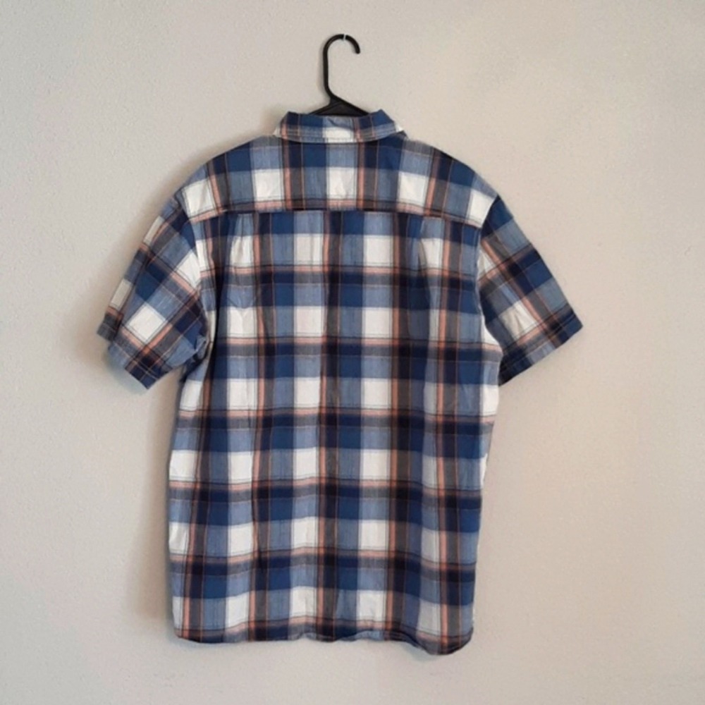 RedHead Mens XL Short Sleeve Button Down Shirt Blue Orange Plaid Dobby Pocket - Picture 4 of 9